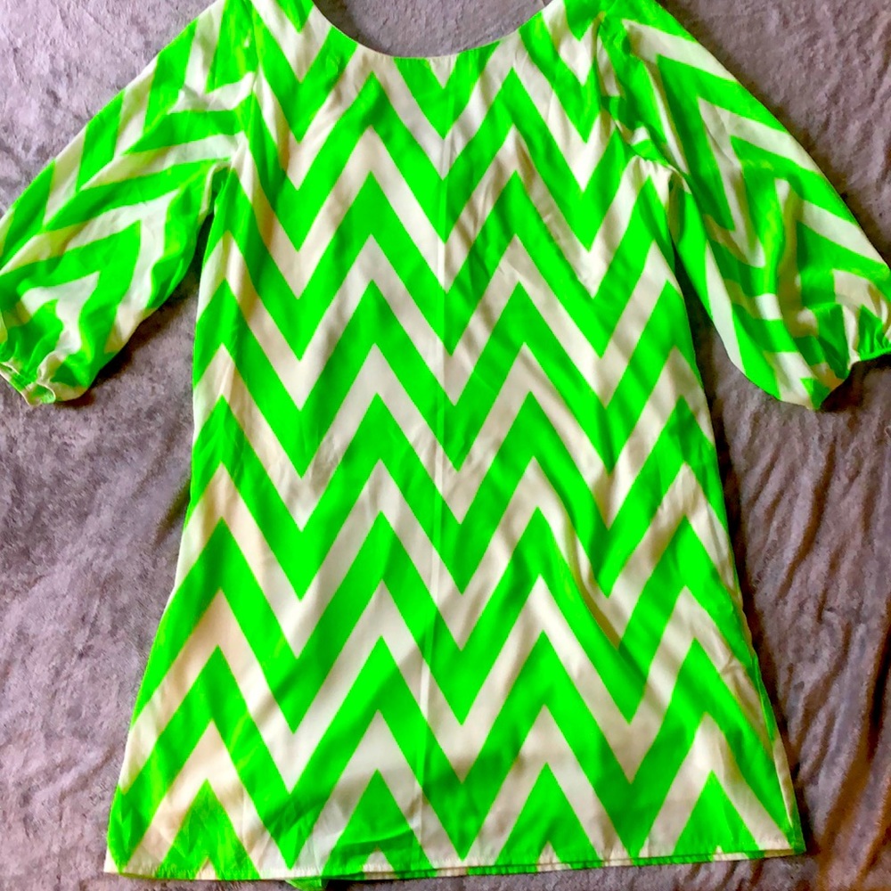 Lime green dress.